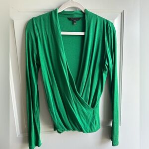 Banana Republic Tencel Wool Emerald Green Wrap Blouse Long Sleeve Fitted